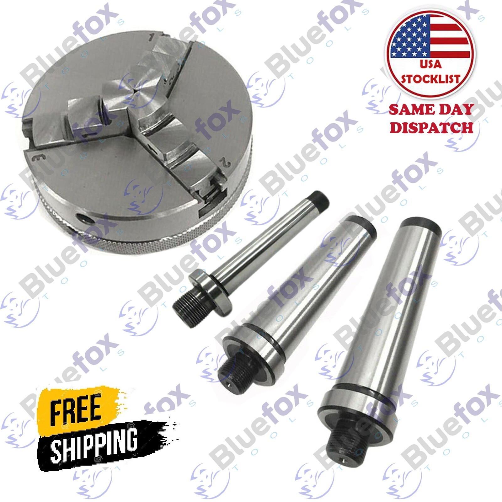 3 Jaw 2.5″ Self Centering Mini Lathe Chuck 65 mm & MT1 MT2 MT3 MT4 Shank Conditi