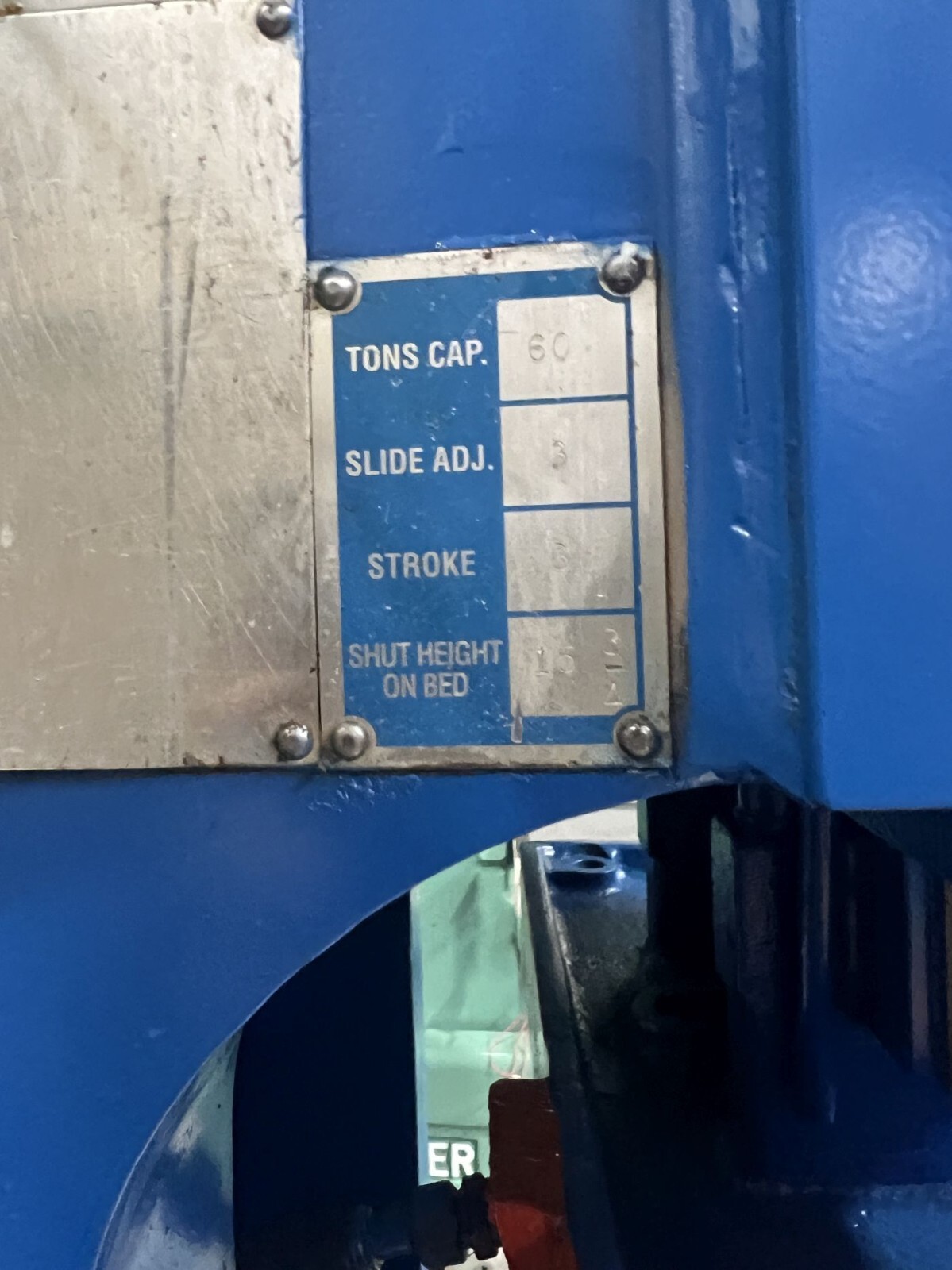 60 Ton Bliss C-60 Flywheel Gap Frame Press Industrial Stamping (1996)