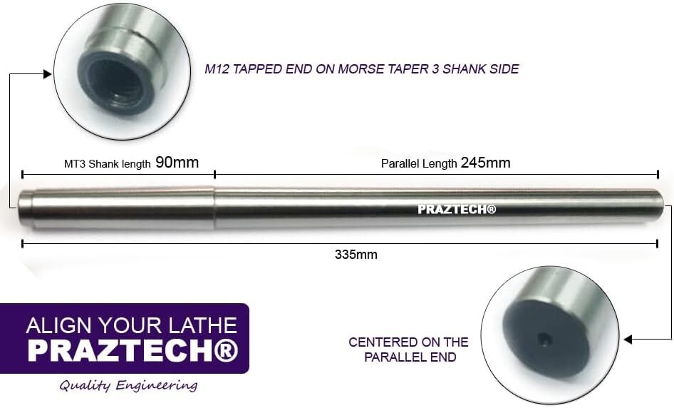 MT3 Precision Inspection Mandrel Lathe Alignment Test Bar (335mm) Morse Taper 3