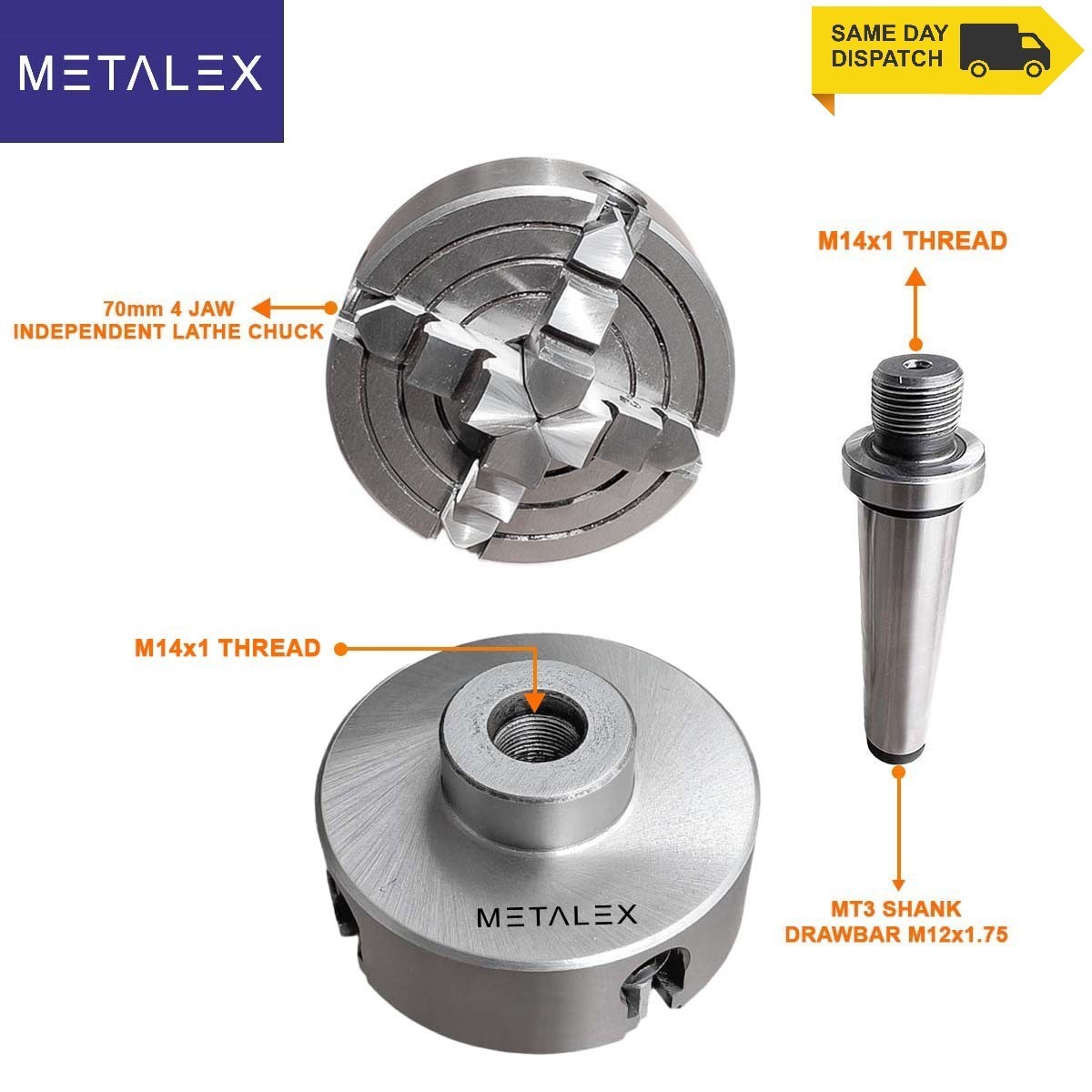 70mm Independent Lathe Chuck 4 Jaw 2.75″ MT3 Adapter Shank Arbor Metalwork Dril