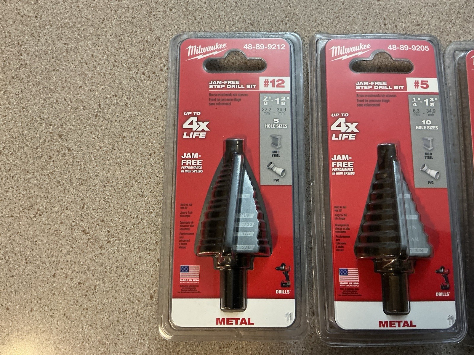 MILWAUKEE STEP DRILL BIT LOT OF 4 #12 #5 #4 & #1 NEW CLAUSING DRILL PRESS