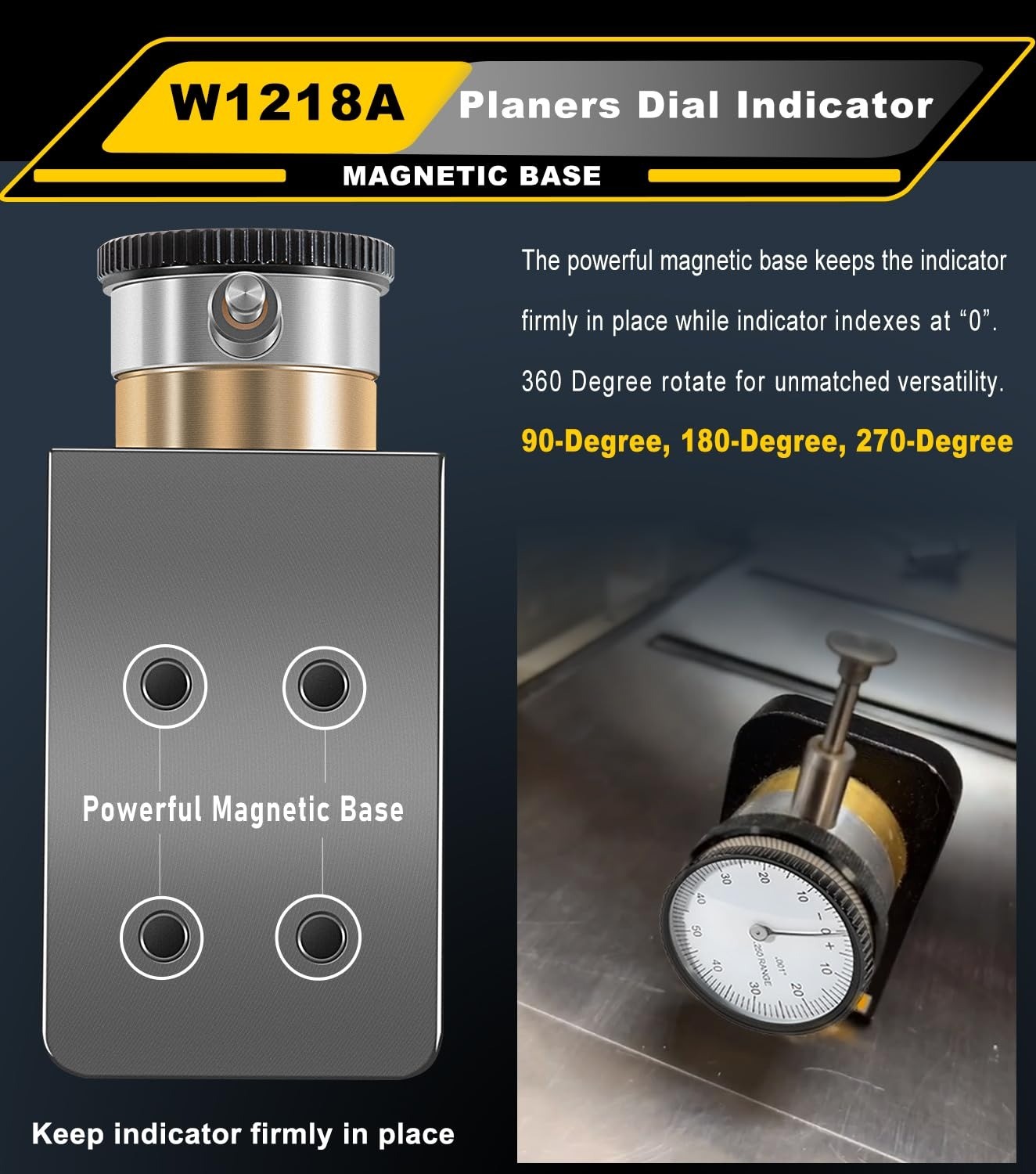 W1218A Dial Indicator 360 Degree Durable Powerful Magnetic Base for Planers