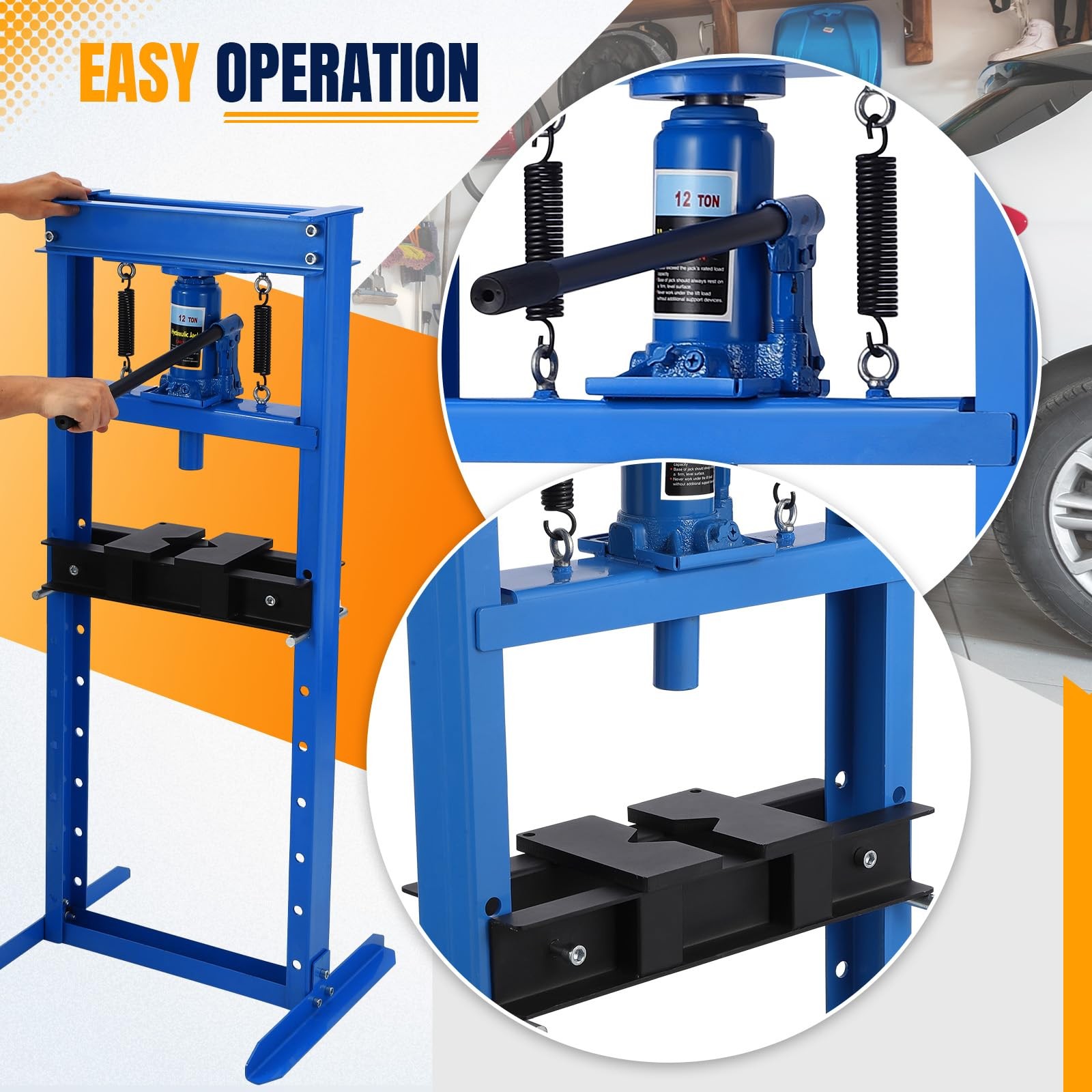 12 Ton Hydraulic Shop Press H-frame Carbon Steel Press Plates Blue Garage