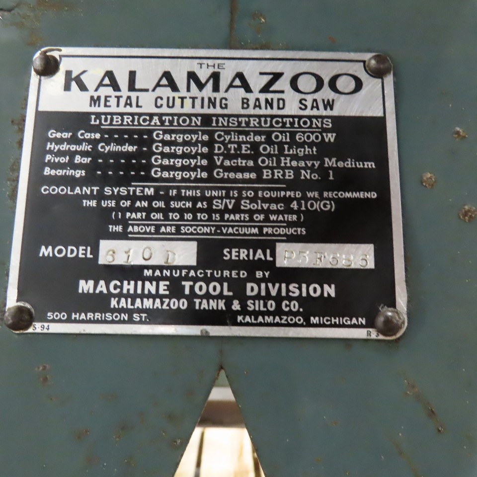 Kalamazoo 610 Metal Cutting Horizontal Band Saw 115/208-230V 1Ph 1/2Hp