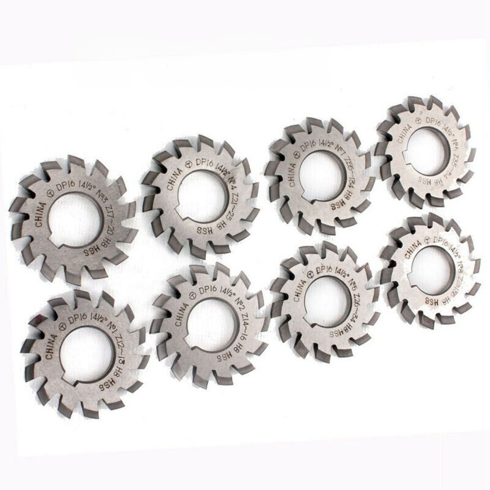 8 Pcs/Set 14.5° Involute Gear Cutter DP8 DP10 DP16 DP20 DP22 PA14-1/2 HSS 8H