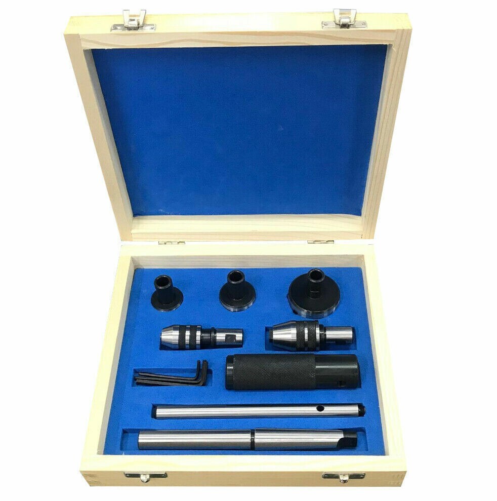 Lathe Tailstock Tap & Die Holder Kit MT3 Shank Threading Tapping Set Wooden Box