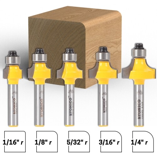 5 Bit Mini Round Over Edge Forming Router Bit Set – 1/4″ Shank – Yonico 13520q