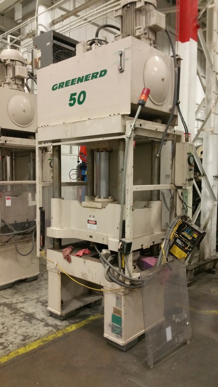 50 TON GREENERD 50 TON 4 POST HYDRAULIC PRESS 20″ STROKE 26.75″ DAYLIGHT 36″ X 3