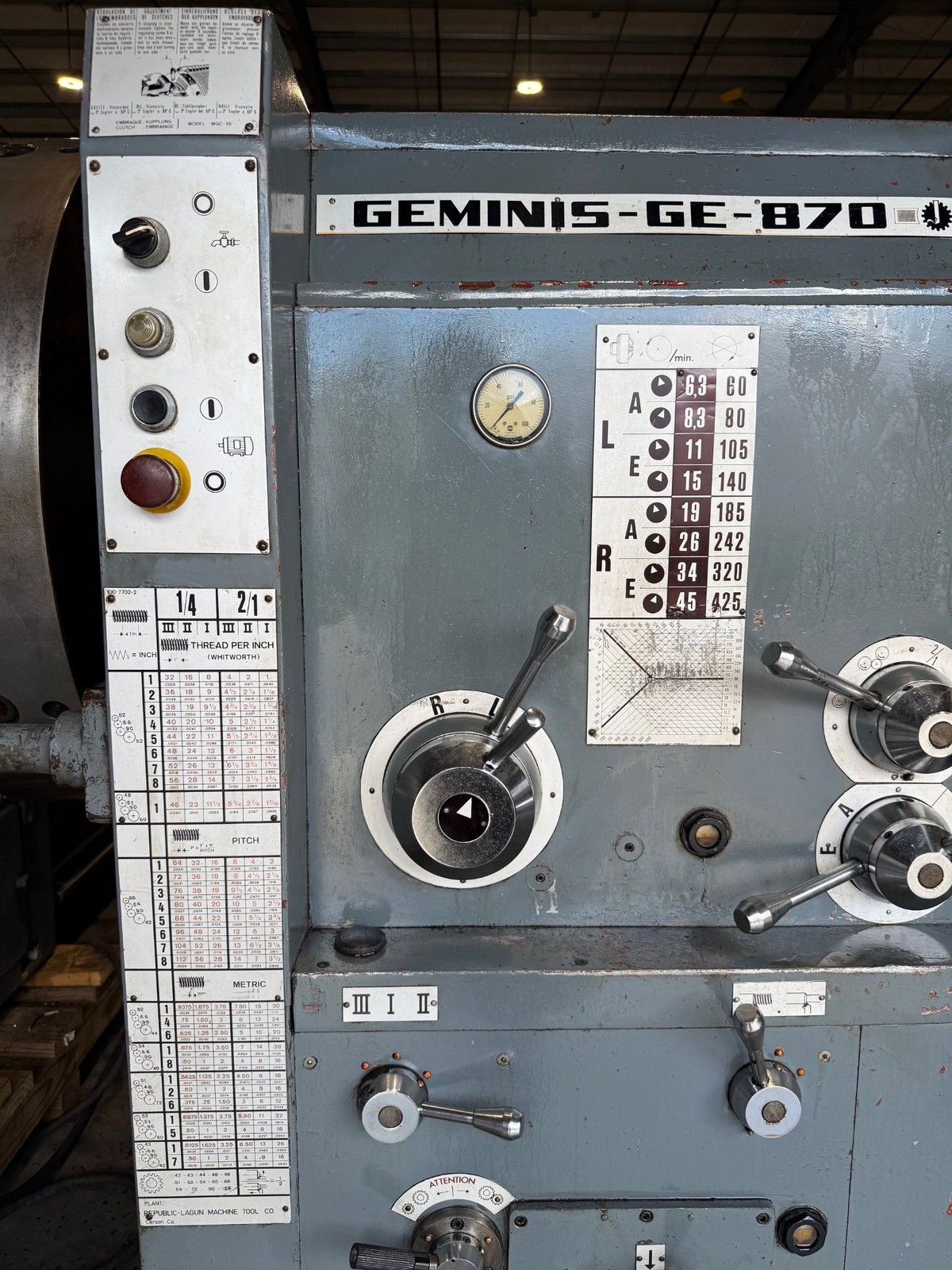 GEMINIS Republic Lagun GE-870 34”/43” x 80”cc Hollow Spindle Lathe #7631