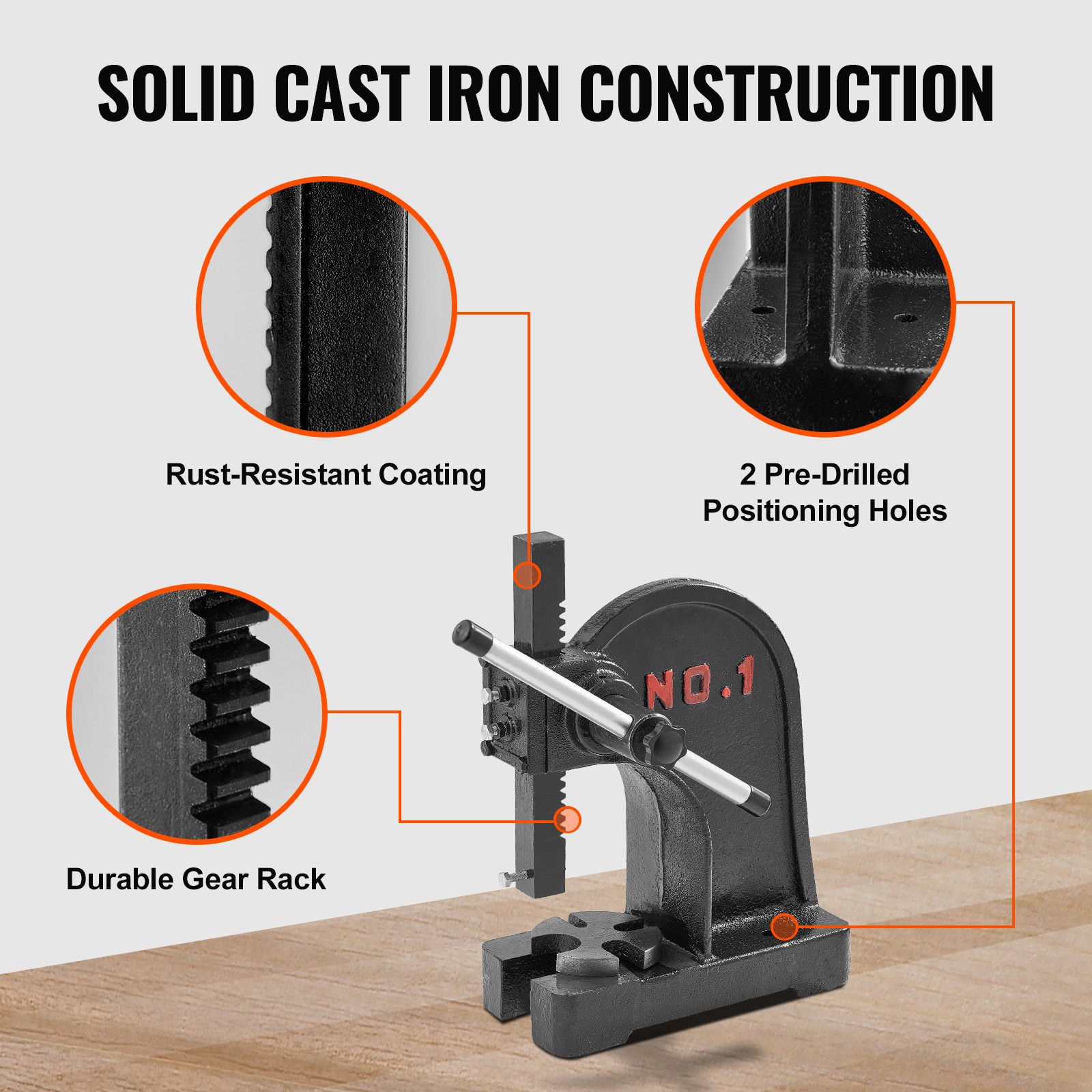 Arbor Press 1 Ton Manual Desktop Press Lever Mountable Bearings Cast Iron