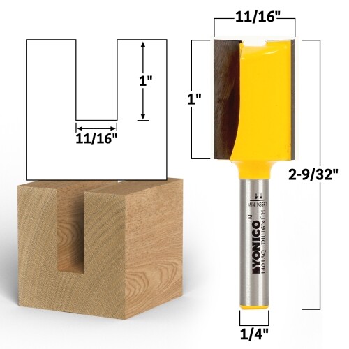 11/16″ Diameter X 1″ Height Straight Router Bit – 1/4″ Shank – Yonico 14013q