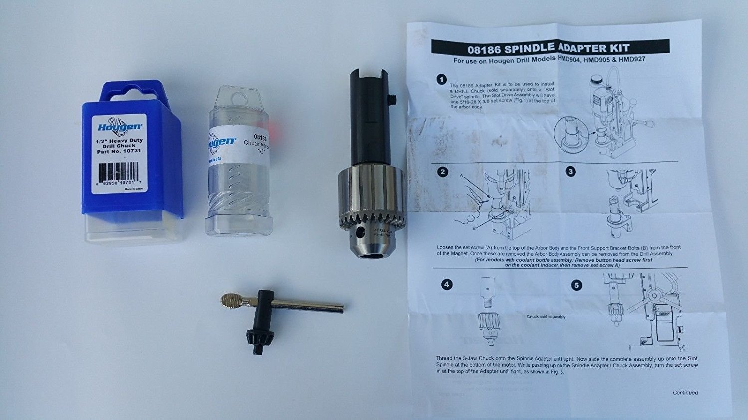 HOUGEN DRILL CHUCK&ADAPTER FOR MODELS,HMD904, 905 & 927 (SLOTDRIVE)#08186/#10731