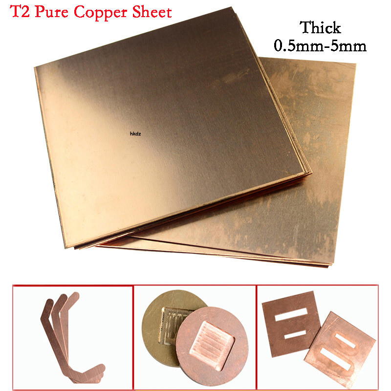 T2 Pure Copper Sheet Metal Plate Board Thick 0.5mm-5mm Laser Cut Multiple Size