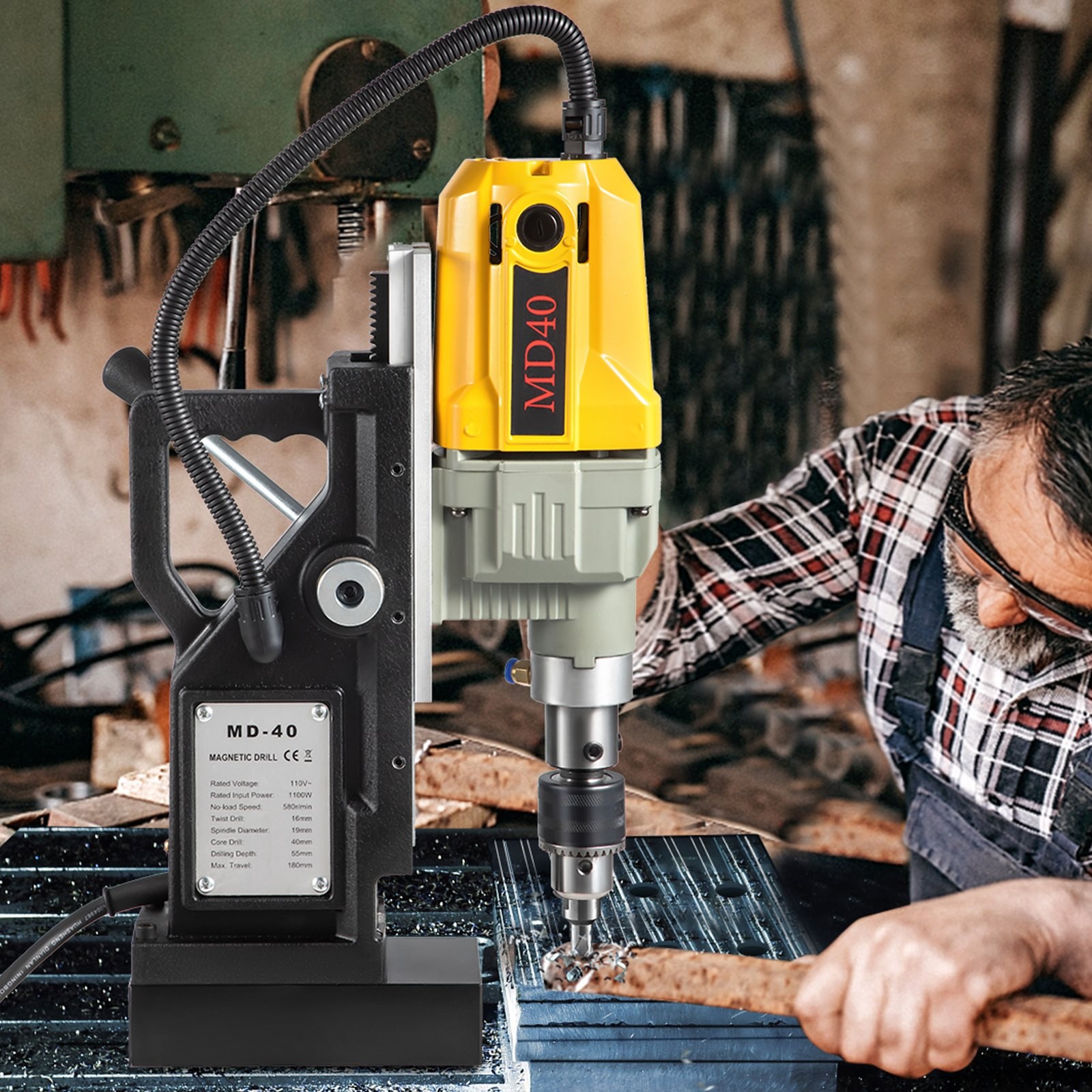 Magnetic Drill, 1100W 1.57′ Boring Diameter, 2697lbf,12000N Portable Electric