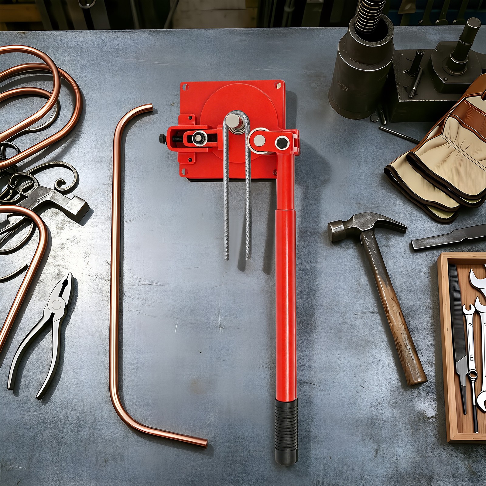 Manual Rebar Bender, Heavy-Duty Rebar Bending Tool, Rod Bar Bender w/ 7 Bearings
