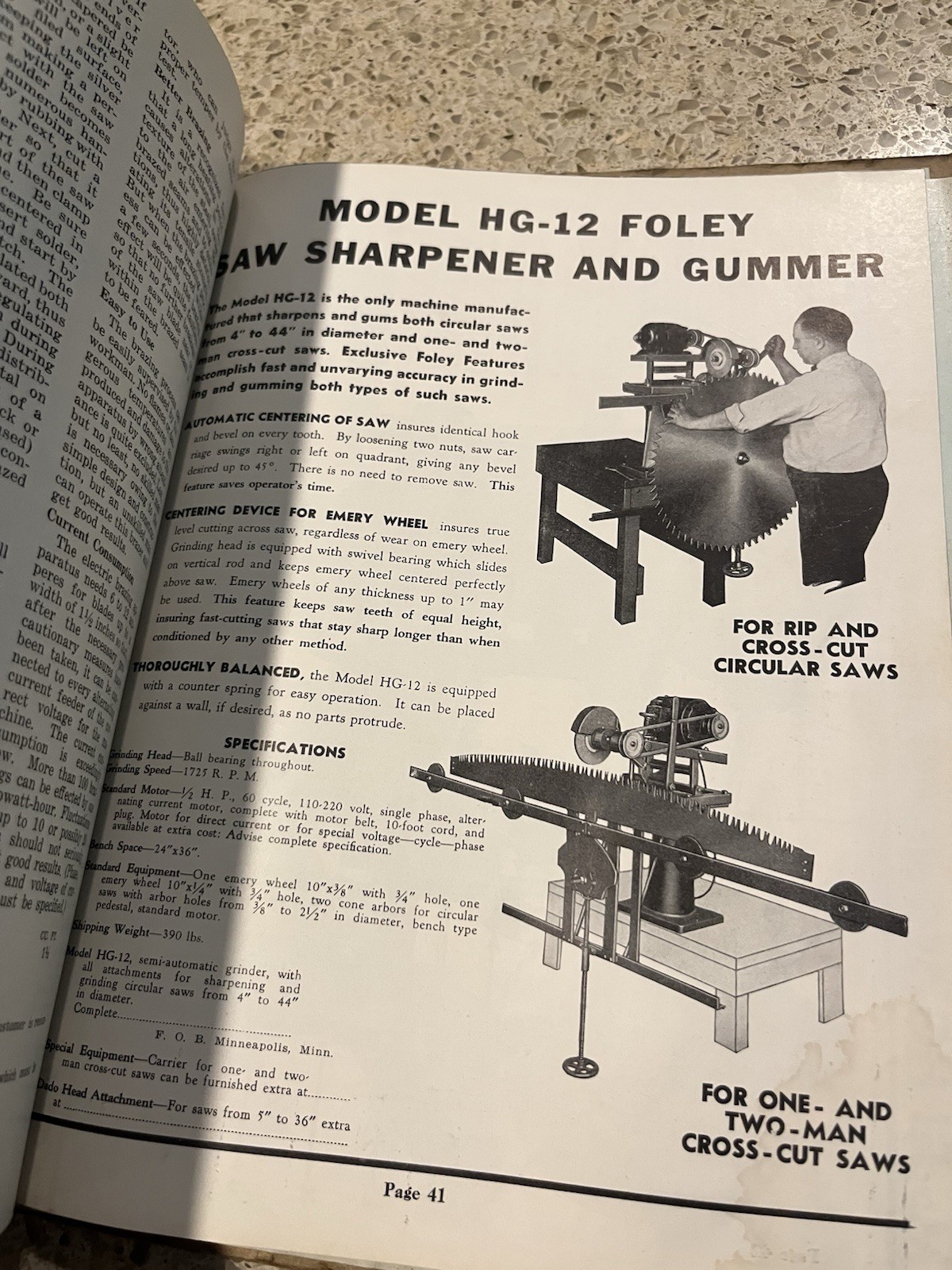 Foley Automatic Filer & Jointer Model 61 Working Manual