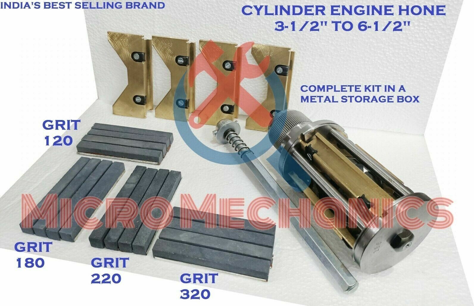 Engine Block Clyinder Hone Tool Expanding size 3.500″ to 6″ + 4 Set of Stones