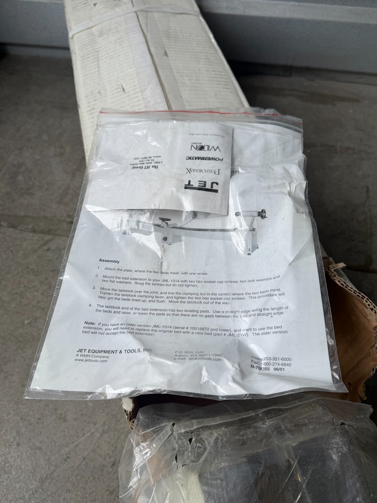 SEALED NEW JET Mini Lather Bed Extension for Jet JWL-1015