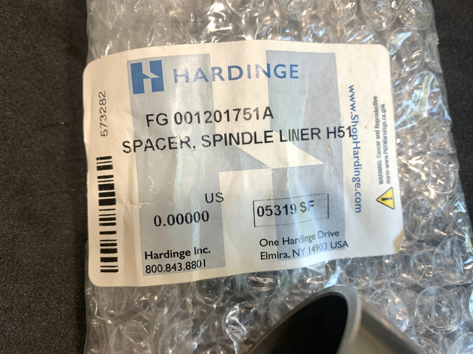 Hardinge Lathe Spindle LINER H51, SPACER FG 00120175A PART