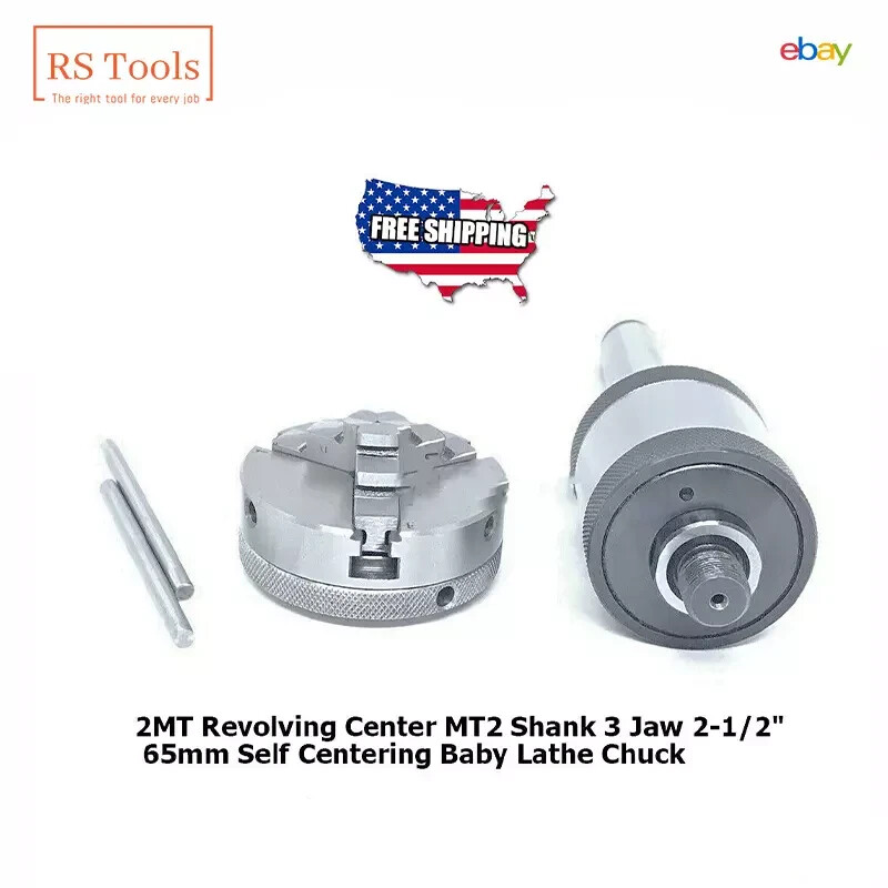 2MT Revolving Center 3 Jaw 2-1/2″ 65mm Self Centering Baby Lathe Chuck RSTOOLS