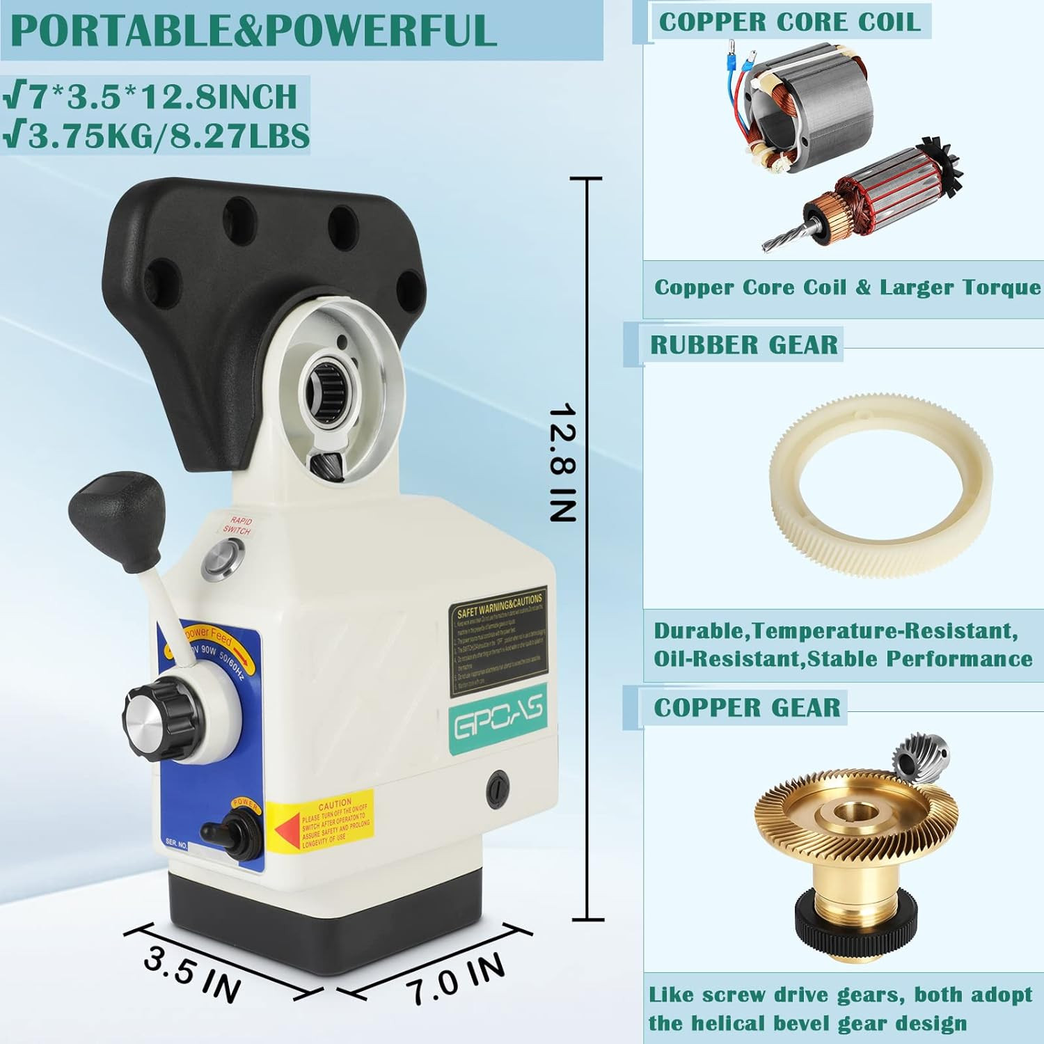 0-200RPM Table Milling Machine Power Feed for Milling Machine 450 in-lb Torque