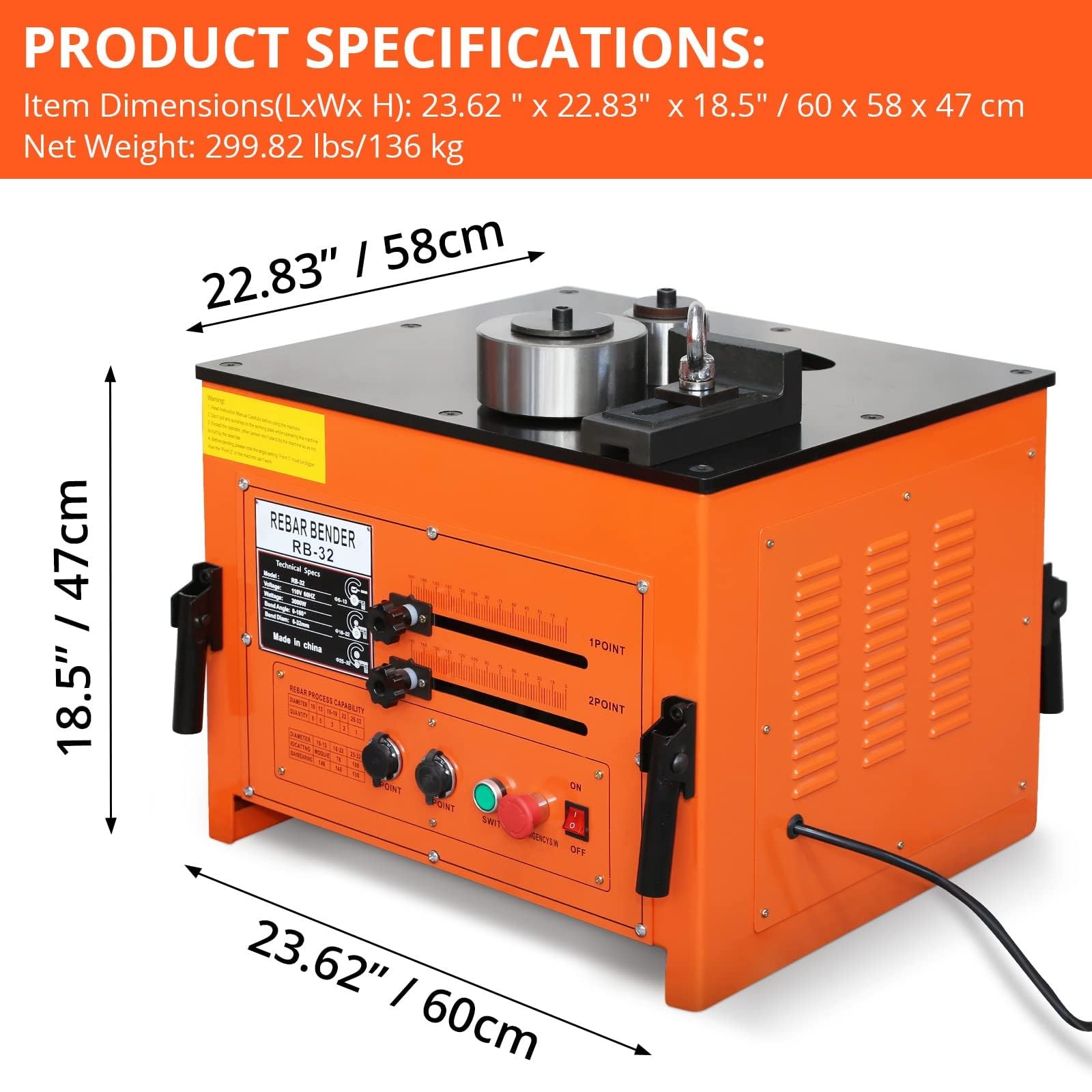 Electric Hydraulic Rebar Bender 3000W 1/4-1 Inch 0-180° Foot Pedal Switch