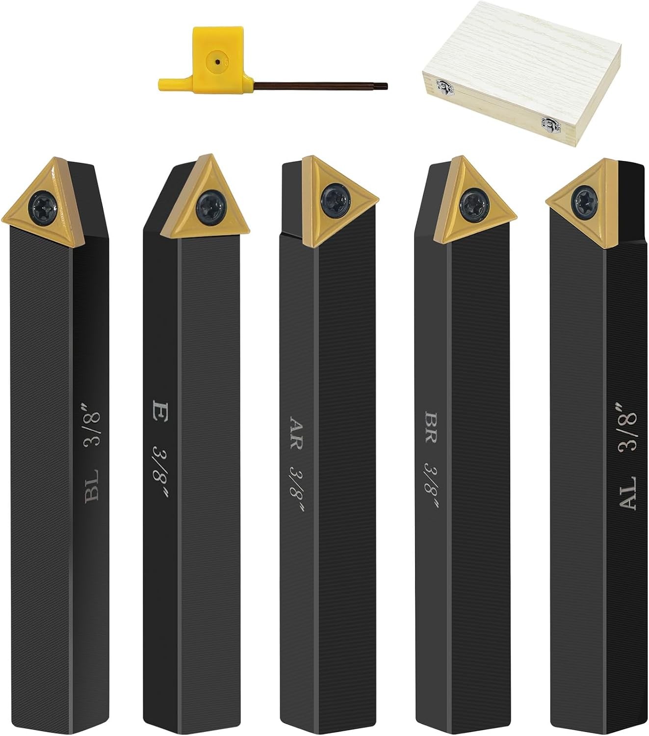 Metal Lathe Cutting Tools,5pcs 3/8” Shank Carbide Metal Cutting Tool Bits Kit,I