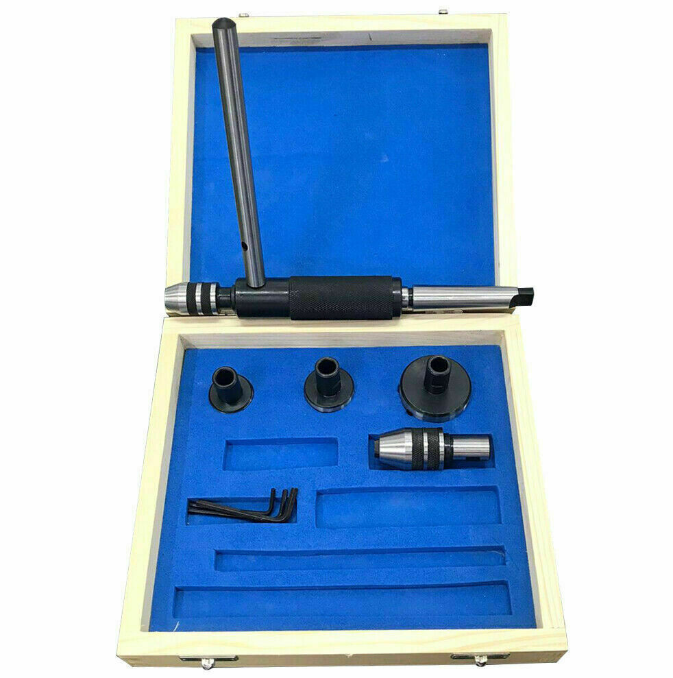 Lathe Tailstock Tap & Die Holder Kit MT3 Shank Threading Tapping Set Wooden Box