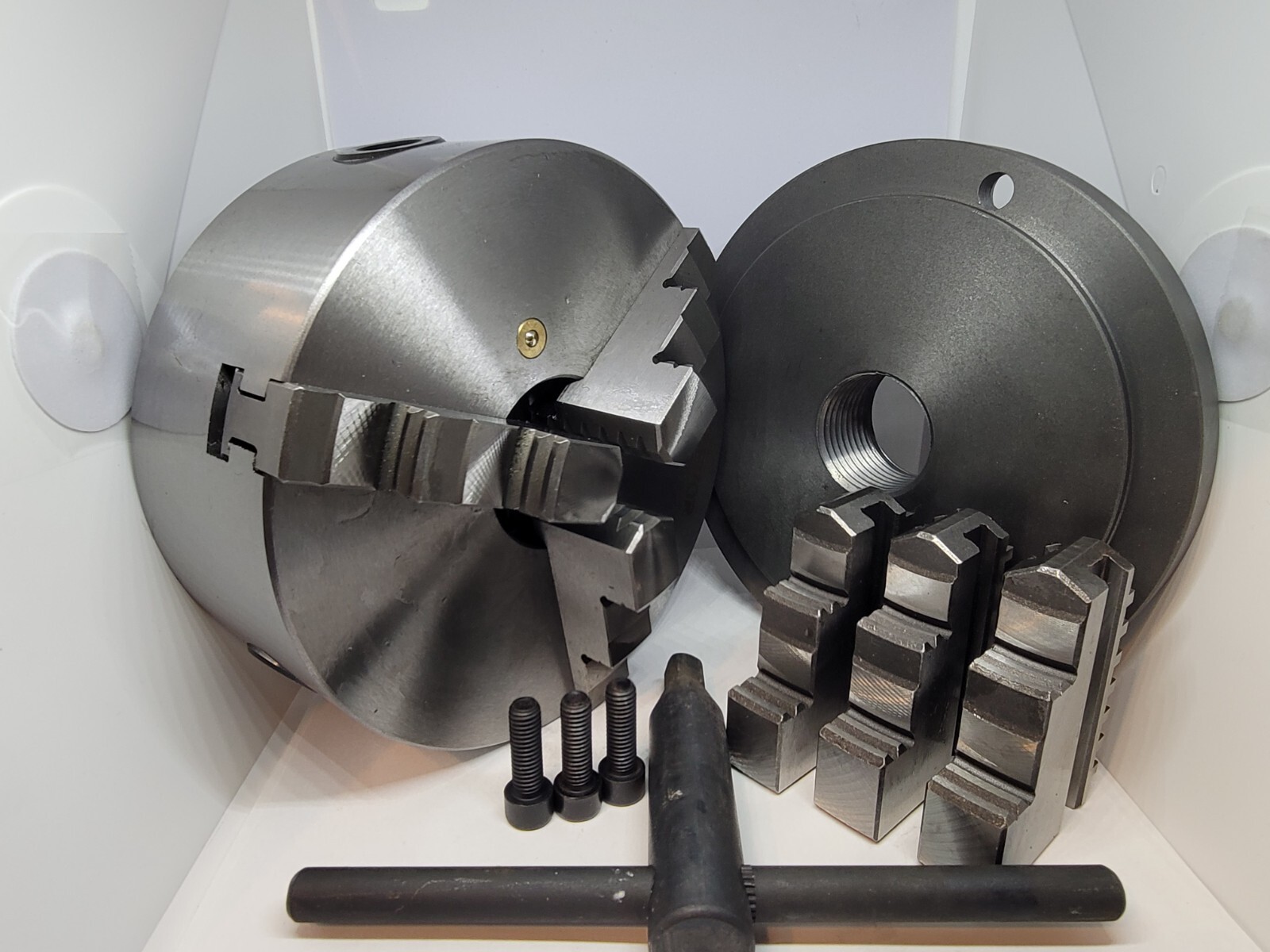 New 6″ dia. 3-jaw chuck with 1-1/2″-8 adapter for 9″ & 10″ South Bend lathes