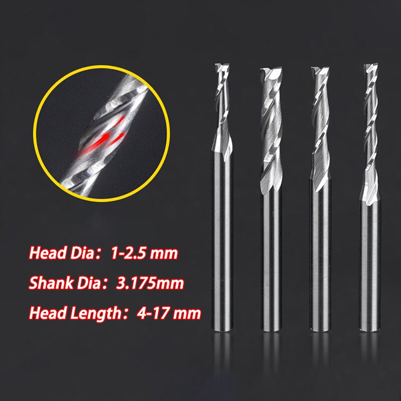 Ø1mm-2.5mm Solid Carbide 2 Flute Spiral Router Bit End Mill 3.175mm(1/8″) Shank