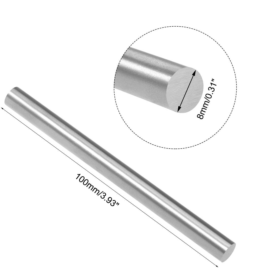 uxcell 2pcs Round Steel Metal Rods, 8mm x 100mm High x 100mm, Silver