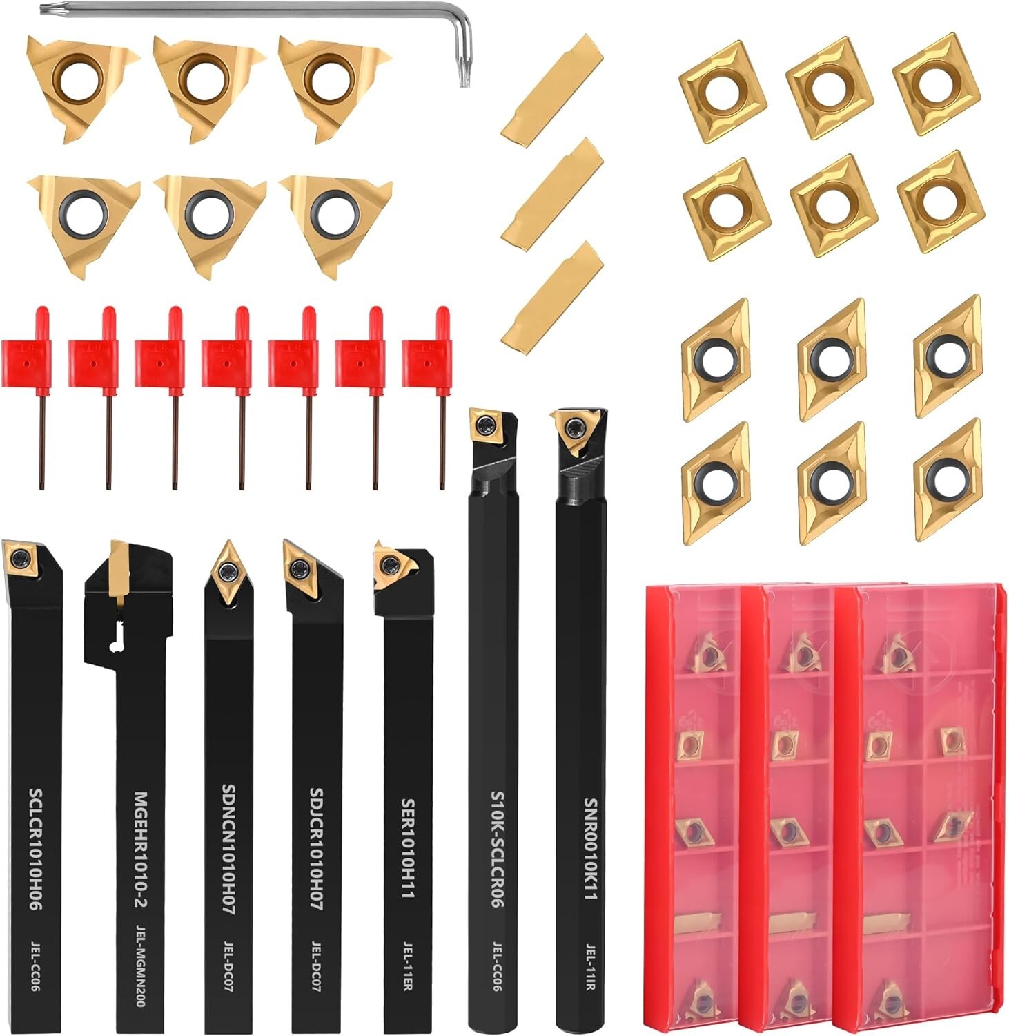 28Pcs Kit Indexable Lathe Turning Tools,3/8″10mm Shank Boring Bar Metal Turni…