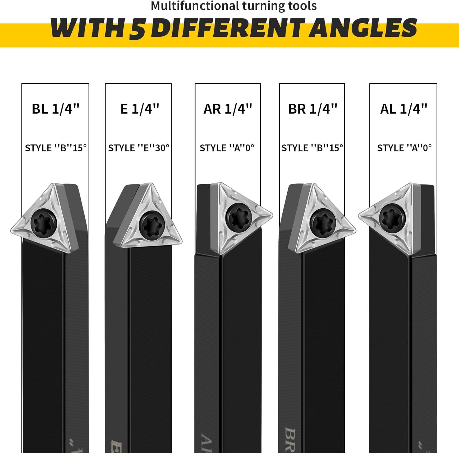 Metal Lathe Cutting Tools, 5 Sets of 1/4″ Carbide Cutting Tool Bits Kit