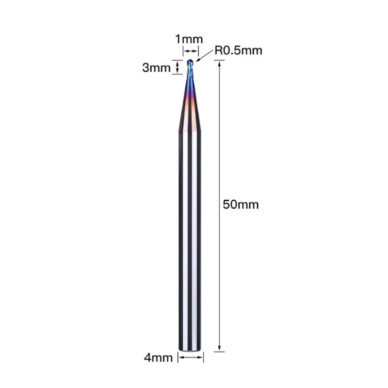Tungsten Steel HRC65° 2-Flute Ball Nose End Mill Milling Cutter R0.5mm – R3mm