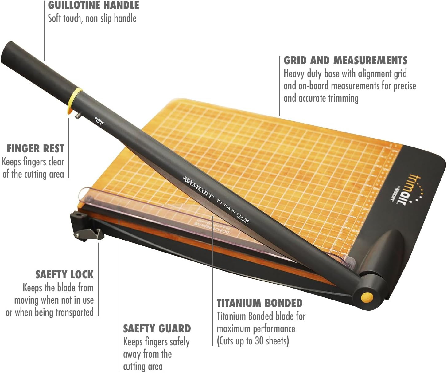 15” Trimair Wood Guillotine Paper Cutter & Paper Trimmer, 30 Sheet (15107)