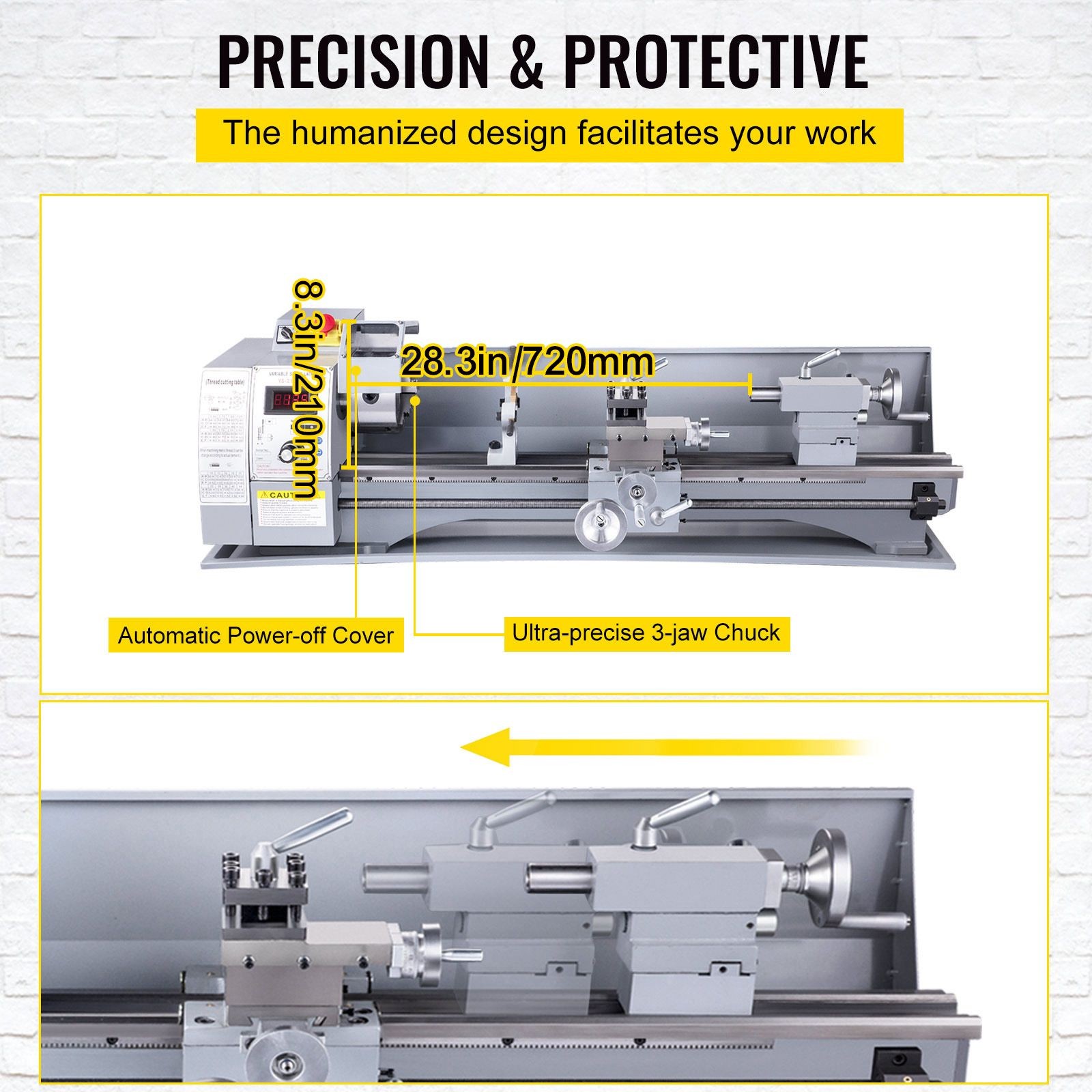 8.3x28in Variable Speed Metal Lathe 750W