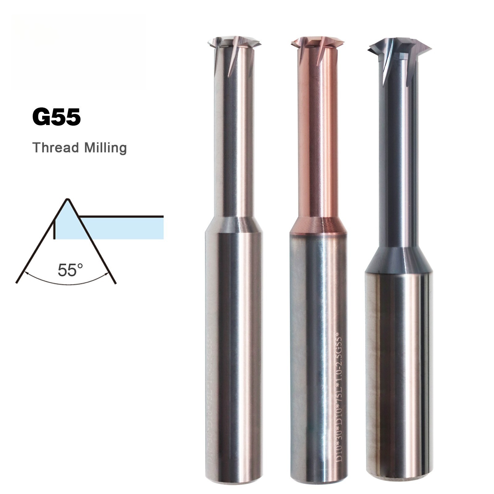 1 Tooth Carbide G55 Inch Thread Endmill HRC65 Coat CNC Thread Milling Cutter