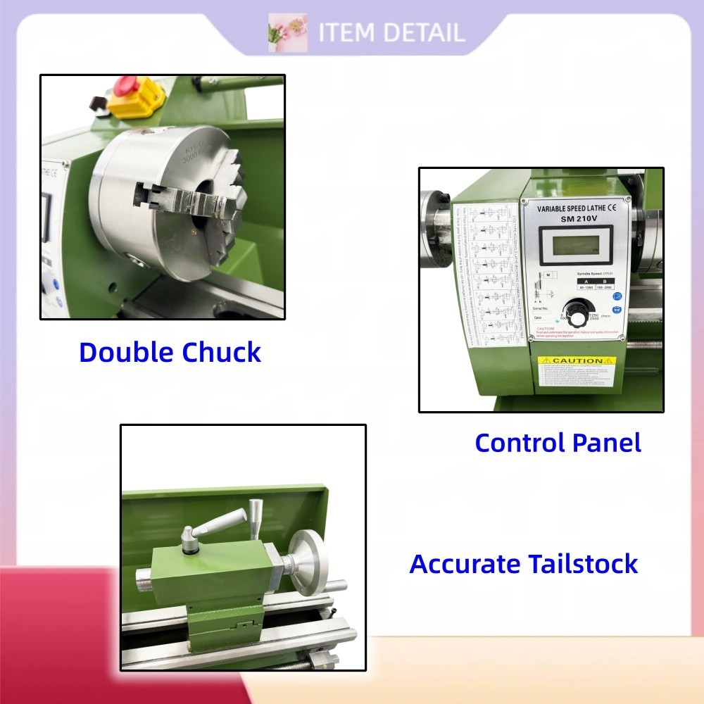 Mini Precision Metal Lathe 110V 1.1KW 8×29.5″ 50-2500rpm Double Chuck BenchLathe