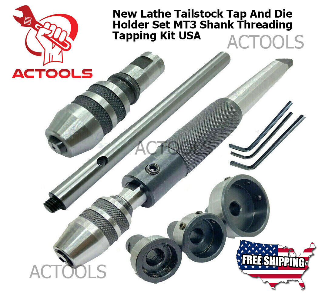 New Lathe Tailstock Tap And Die Holder Set 3MT Shank Threading Tapping Kit 8 Pcs