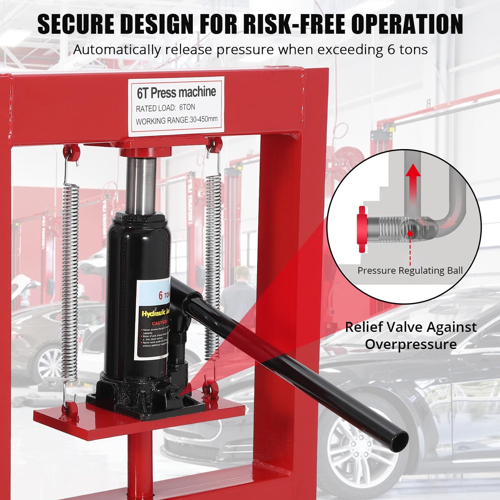 Hydraulic Press T Shop Press, Heavy Duty H Frame Garage Adjustable Red 6