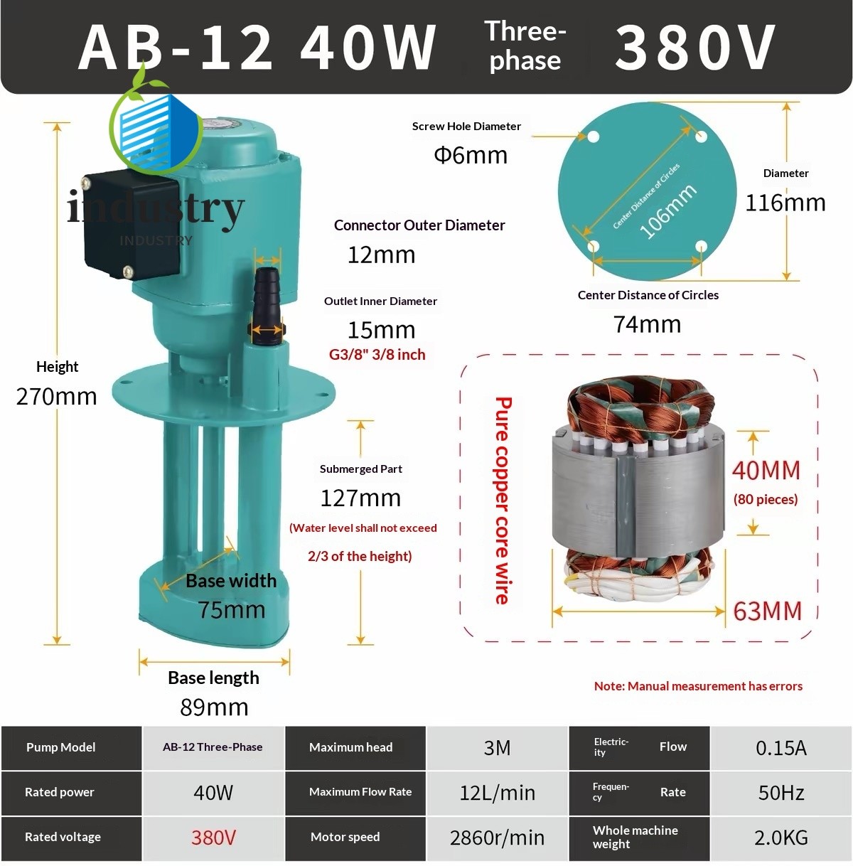AB-12 380V Three-Phase Electric Cooling Pump 380V Three-Phase Electric Pump