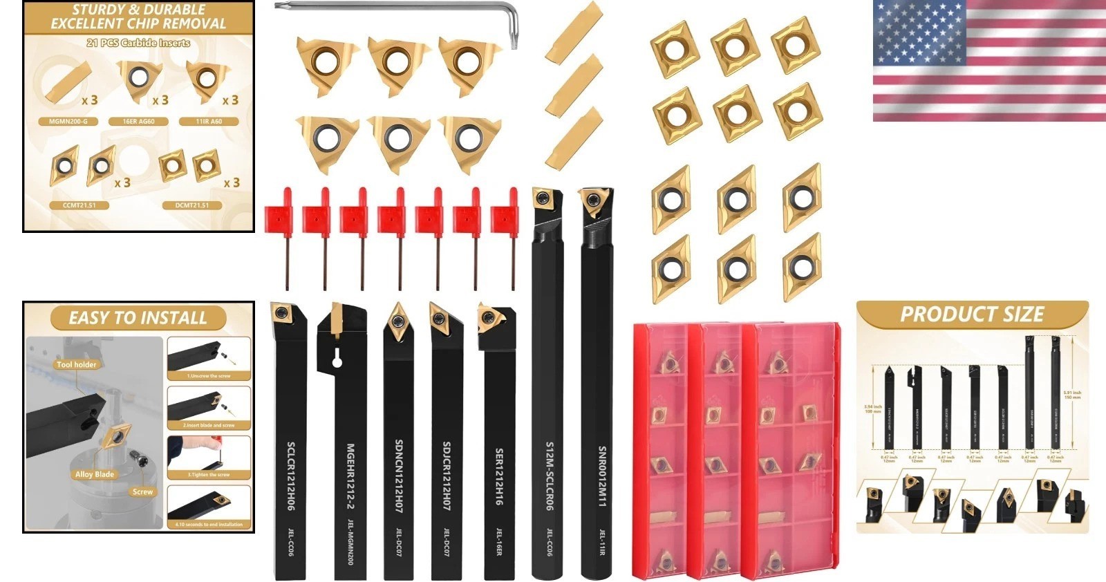 Versatile 28-Pcs Lathe Turning Tools Set – Includes 7 Shanks & Carbide Inserts