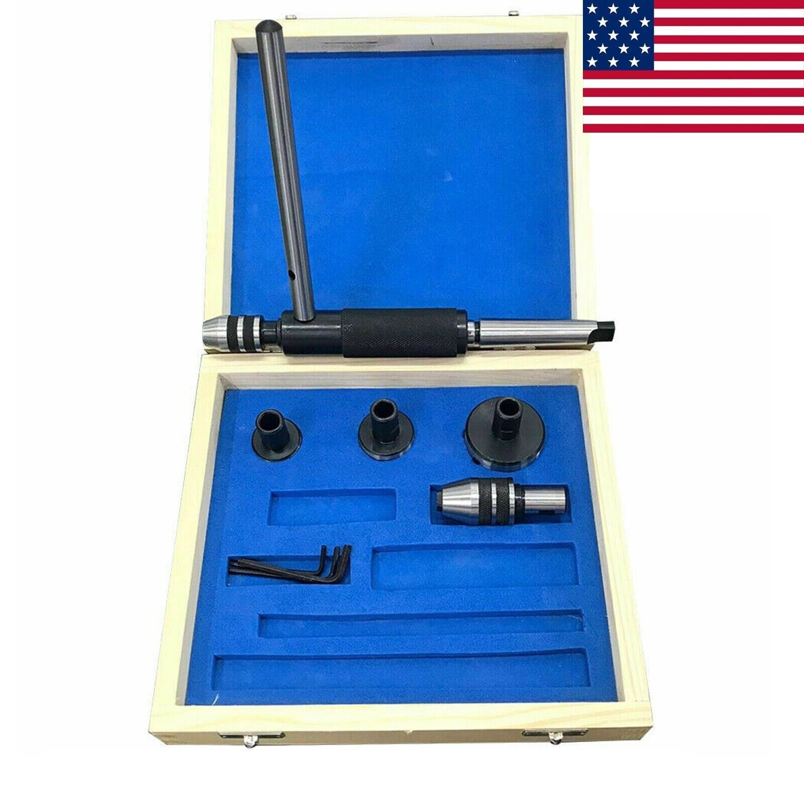 Lathe Tailstock Tap & Die Holder Kit MT3 Shank Threading Tapping Set Wooden Box