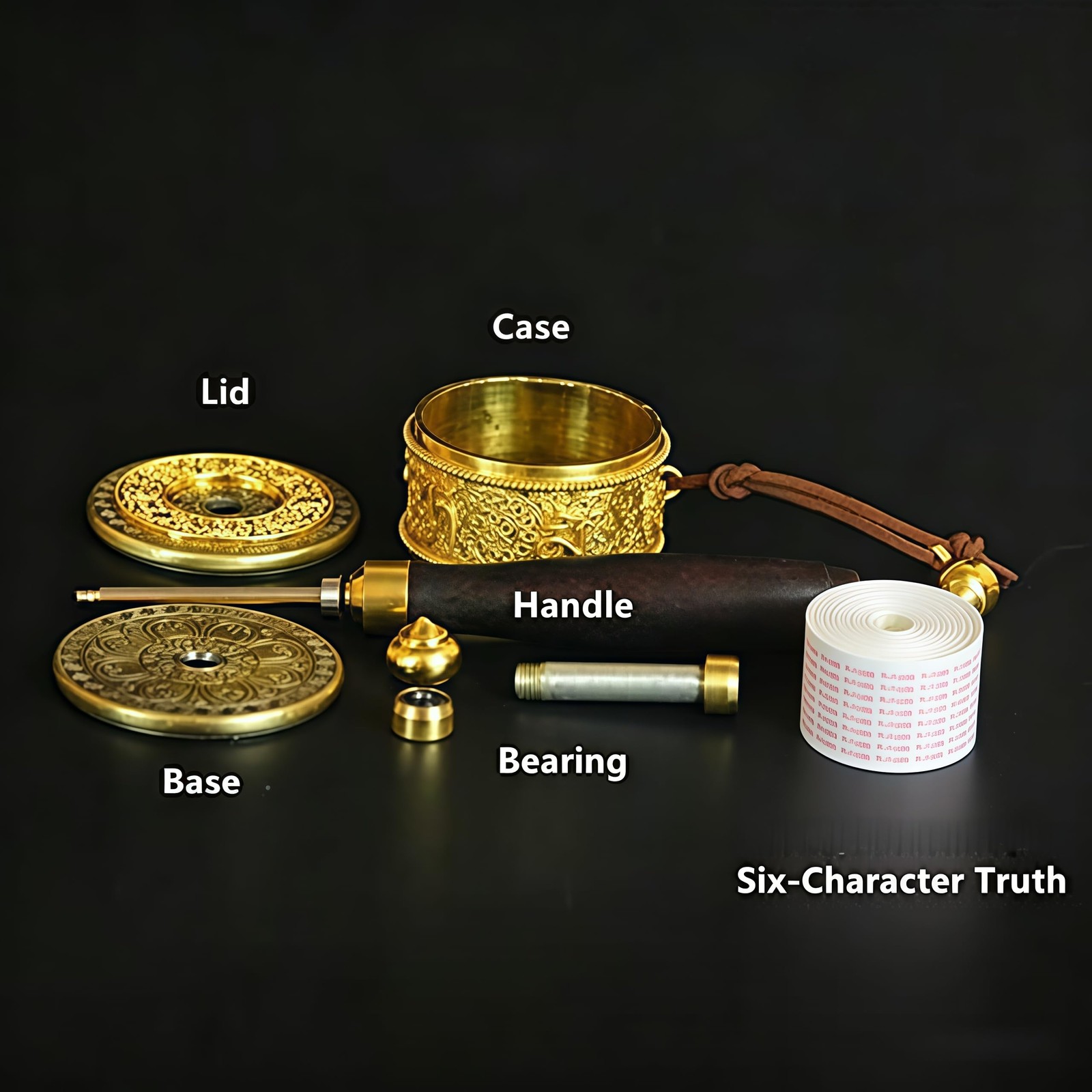 Copper Hand Held Prayer Wheel with Tibetan Buddhist Six-Character Truth Premi…