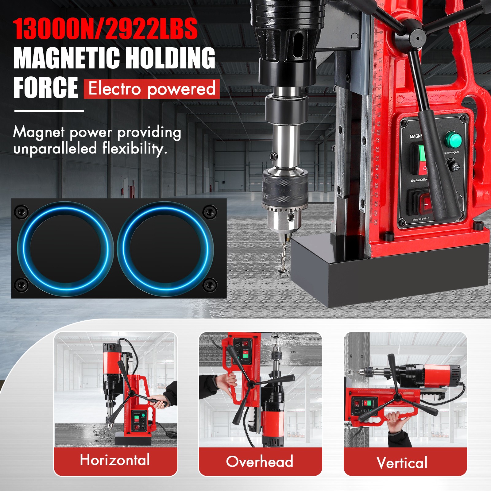 Garvee 1100W Magnetic Drill 550RPM 1.57″ Capacity 12Pcs Bits for Metal Surface
