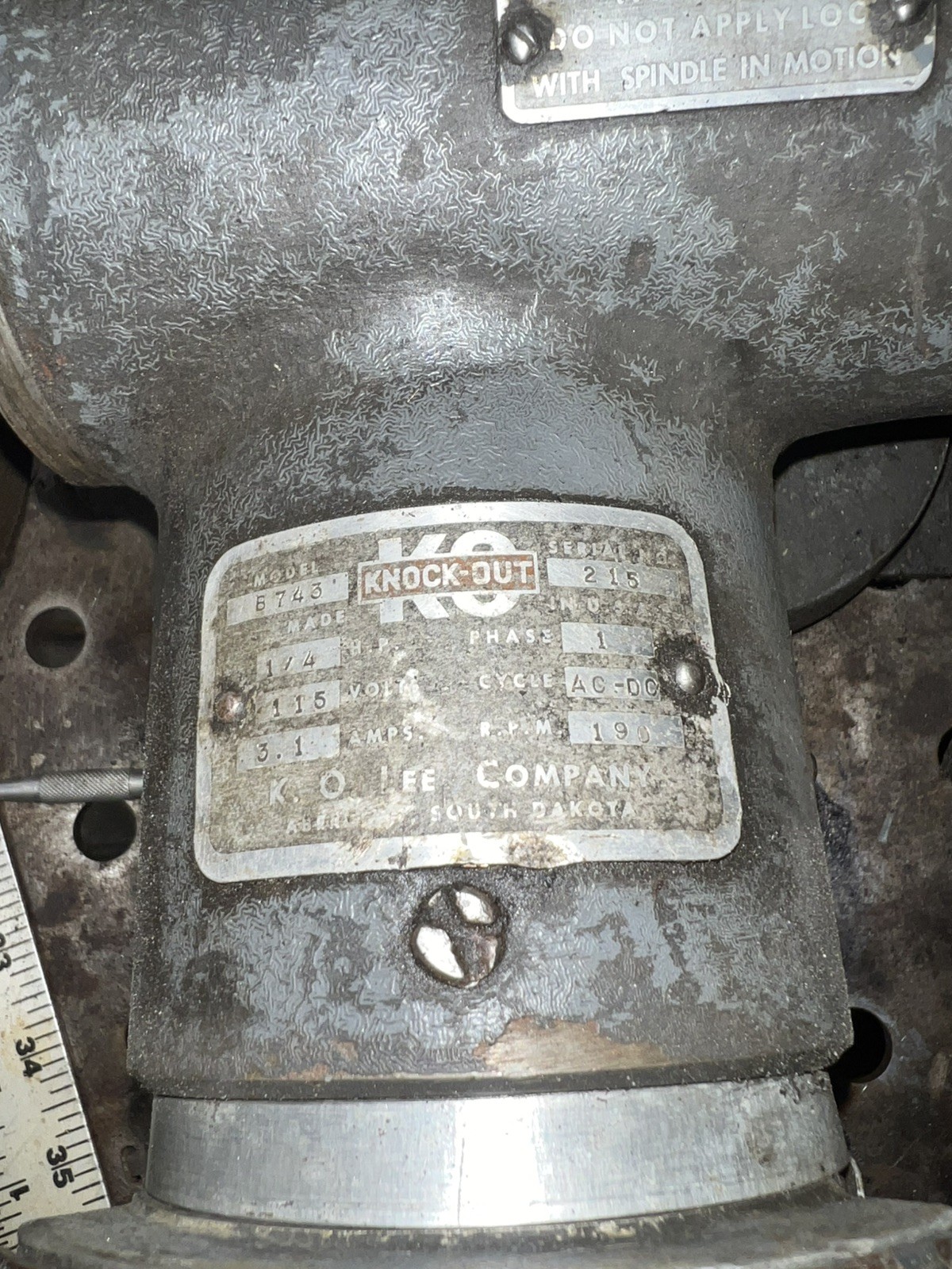 KO Lee B743 Motorized Workhead for tool cutter / grinder slow speed WORKING