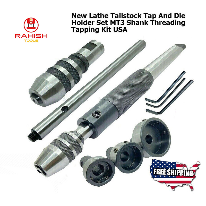 Lathe Tailstock Tap And Die Holder Set MT3 Shank Threading Tapping Kit 8 Pcs USA