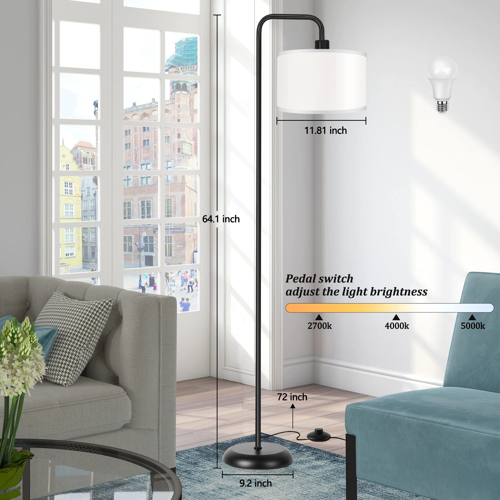 [Upgraded] LED Floor Lamp for Living Room, 3 Color Temperature Floor Lamp with F