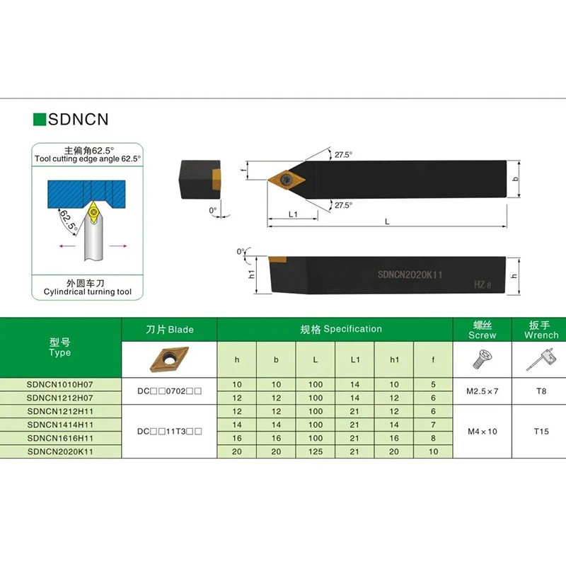 SDNCN Turning Tool Holder 10×10-25×25 External CNC Lathe Cutter Bar SDNCN Series