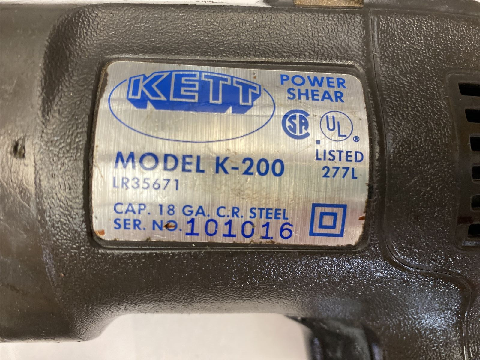 Kett Power Shear Model K-200 LR35671 Cuts 18 GA. C.R. Steel.